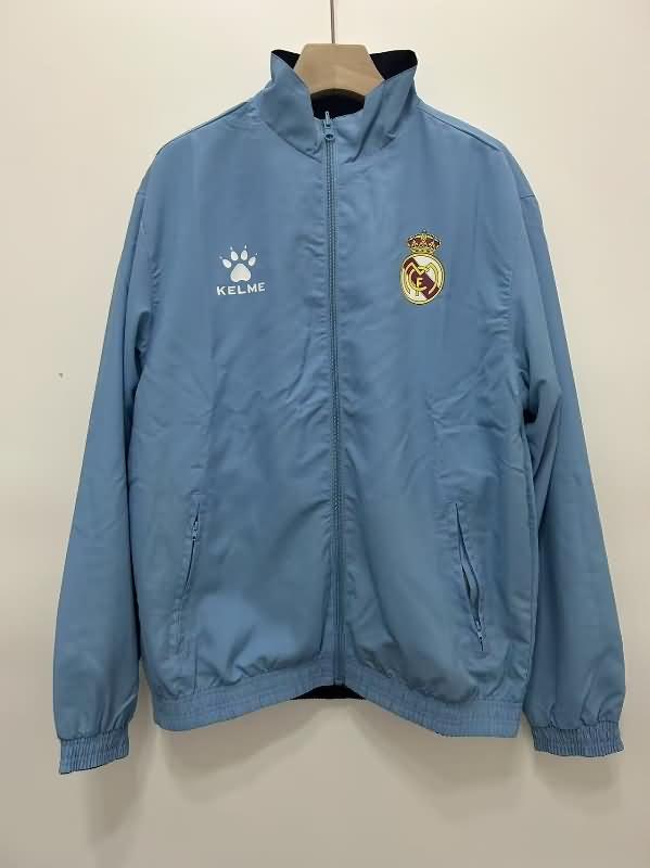 Thailand Quality(AAA) 24/25 Real Madrid Blue Dark Blue Reversible Soccer Windbreaker