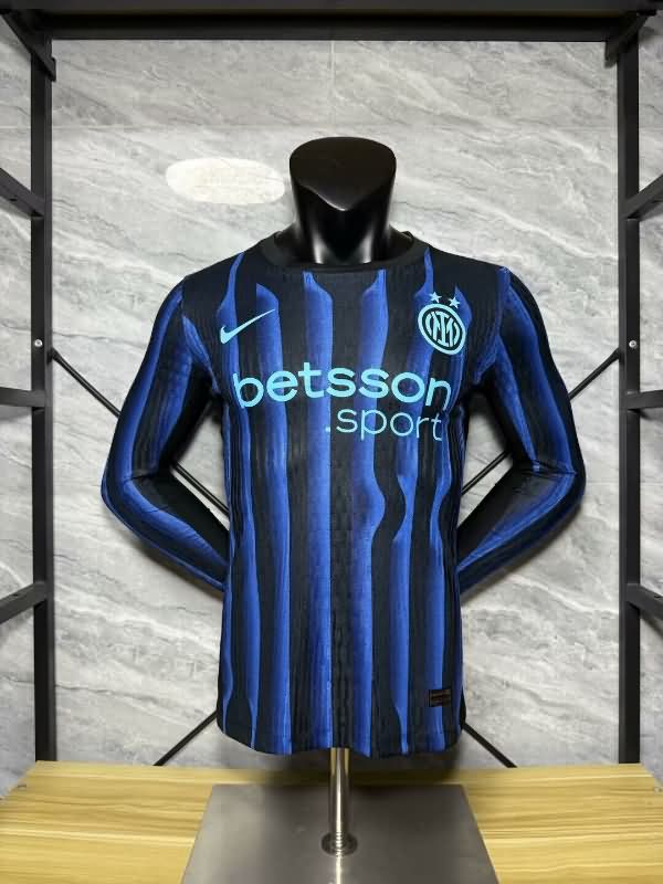 Thailand Quality(AAA) 25/26 Inter Milan Home Long Sleeve Soccer Jersey (Player)