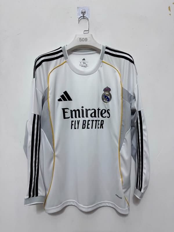 Thailand Quality(AAA) 25/26 Real Madrid Home Long Sleeve Soccer Jersey Leaked