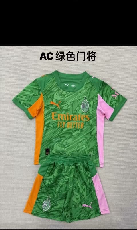 25/26 AC Milan Goalkeeper Green Kids Soccer Jersey And Shorts