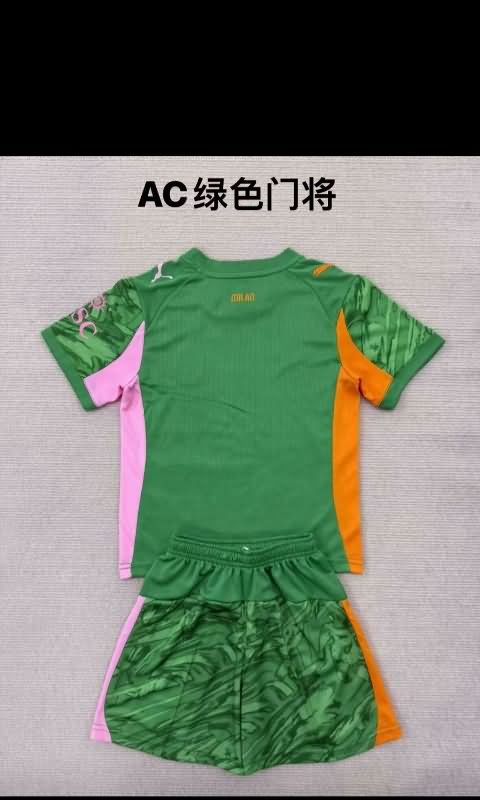 25/26 AC Milan Goalkeeper Green Kids Soccer Jersey And Shorts
