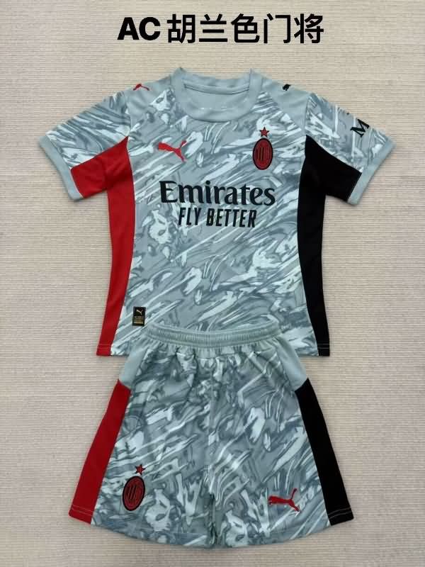 25/26 AC Milan Goalkeeper Grey Kids Soccer Jersey And Shorts
