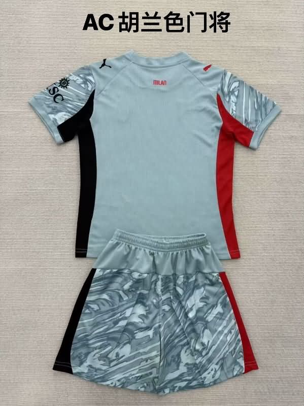 25/26 AC Milan Goalkeeper Grey Kids Soccer Jersey And Shorts