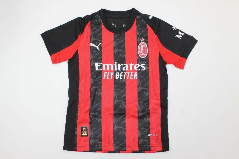 25/26 AC Milan Home Kids Soccer Jersey And Shorts