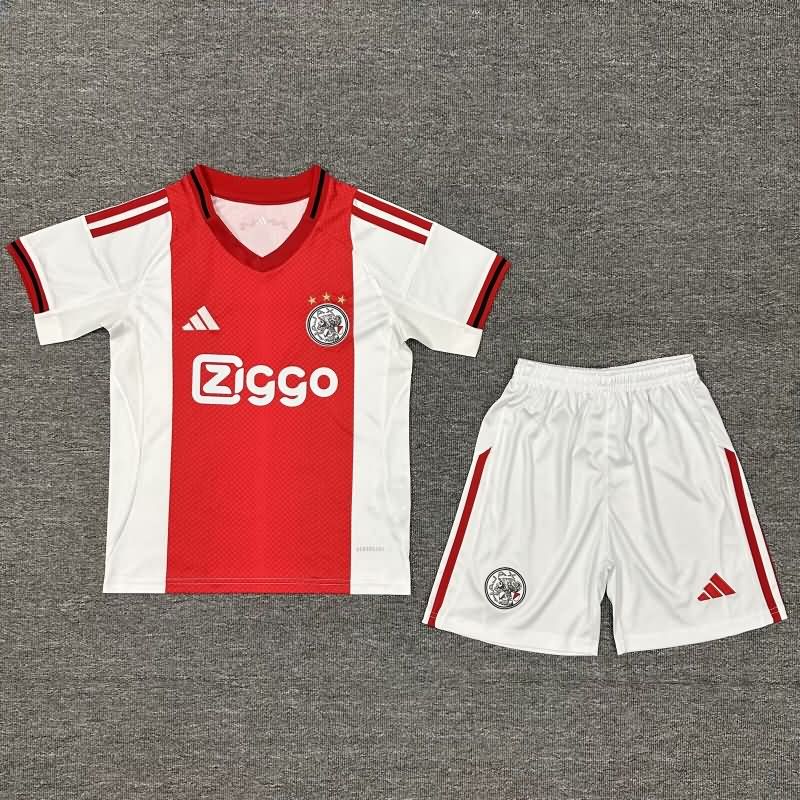25/26 Ajax Home Kids Soccer Jersey And Shorts