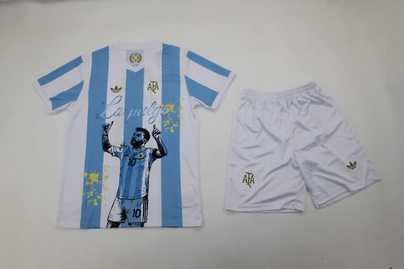 2025 Argentina MESSI Special Kids Soccer Jersey And Shorts 02