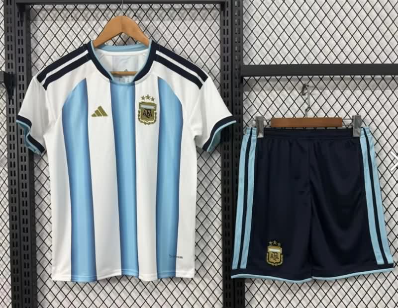 2026 Argentina World Cup Home Kids Soccer Jersey And Shorts
