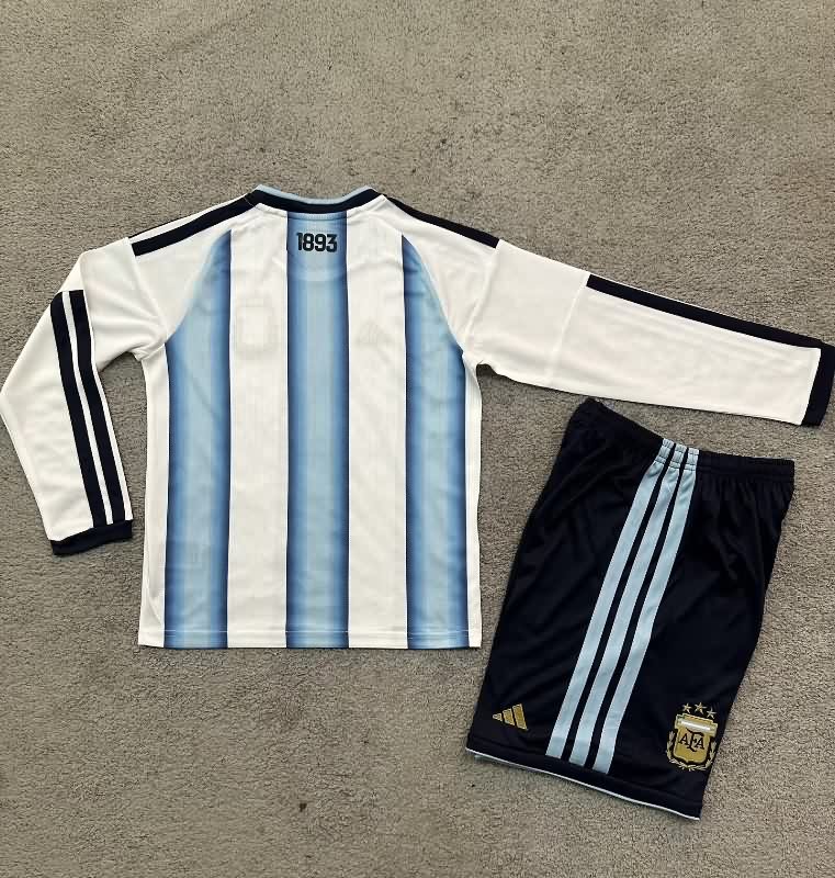 2026 Argentina World Cup Home Long Sleeve Kids Soccer Jersey And Shorts
