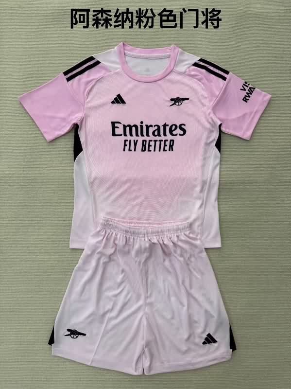 25/26 Arsenal Goalkeeper Pink Kids Soccer Jersey And Shorts