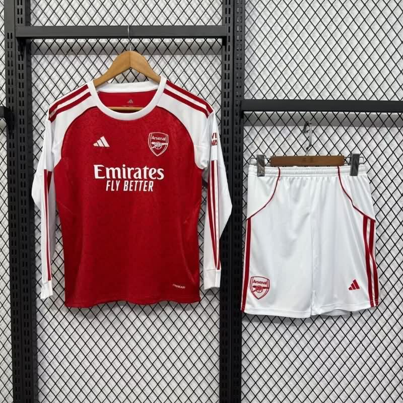 25/26 Arsenal Home Long Sleeve Kids Soccer Jersey And Shorts