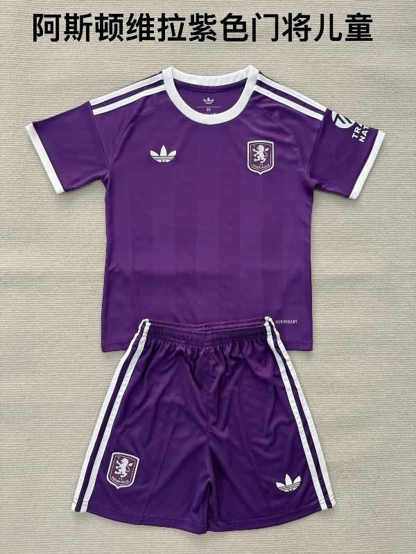 25/26 Aston Villa Goalkeeper Purple Kids Soccer Jersey And Shorts