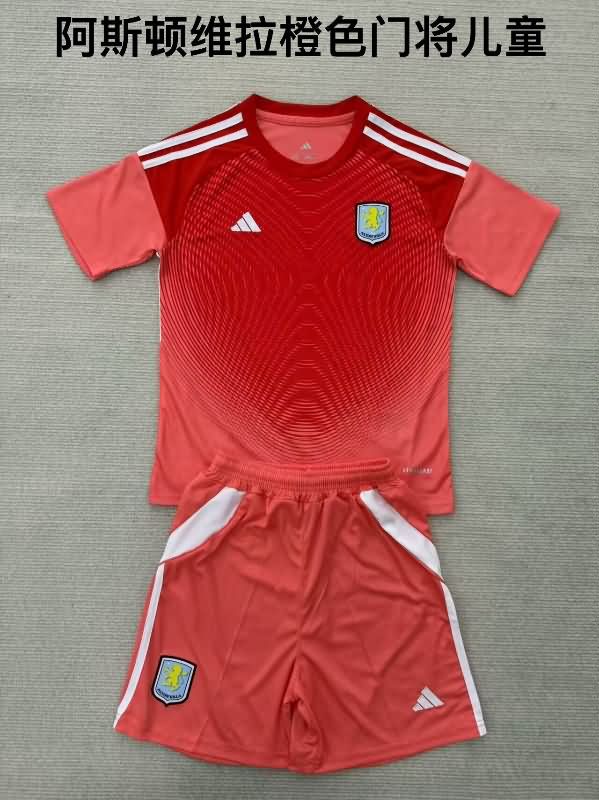 25/26 Aston Villa Goalkeeper Red Kids Soccer Jersey And Shorts