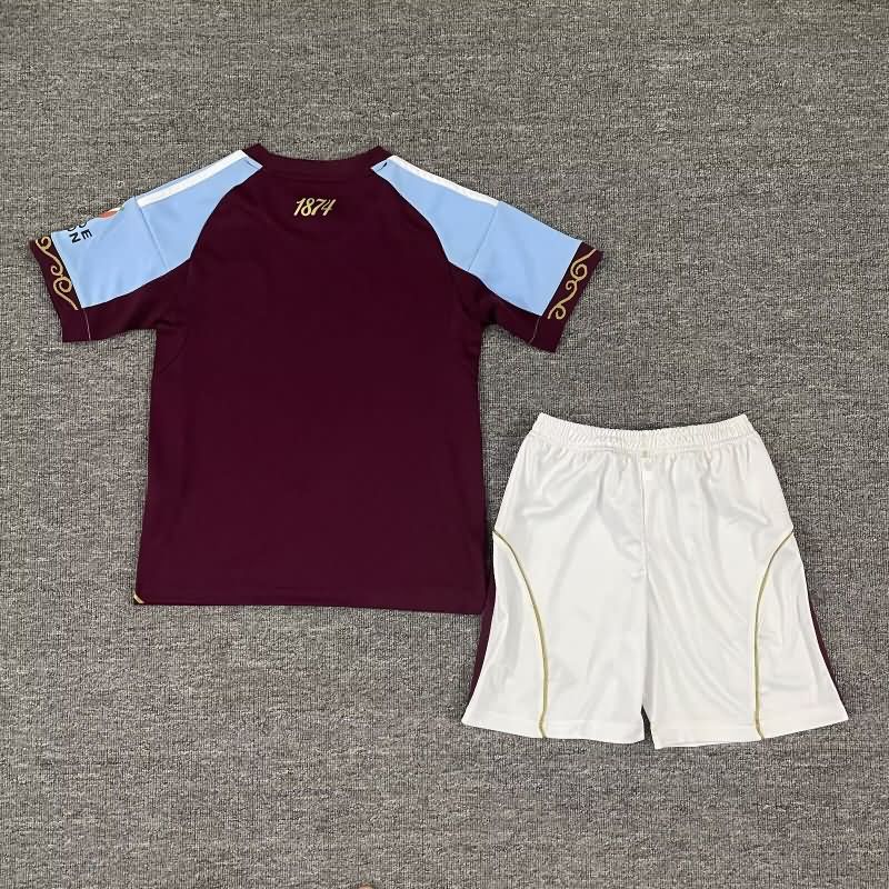 25/26 Aston Villa Home Kids Soccer Jersey And Shorts