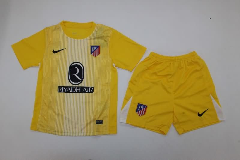 25/26 Atletico Madrid Goalkeeper Yellow Kids Soccer Jersey And Shorts