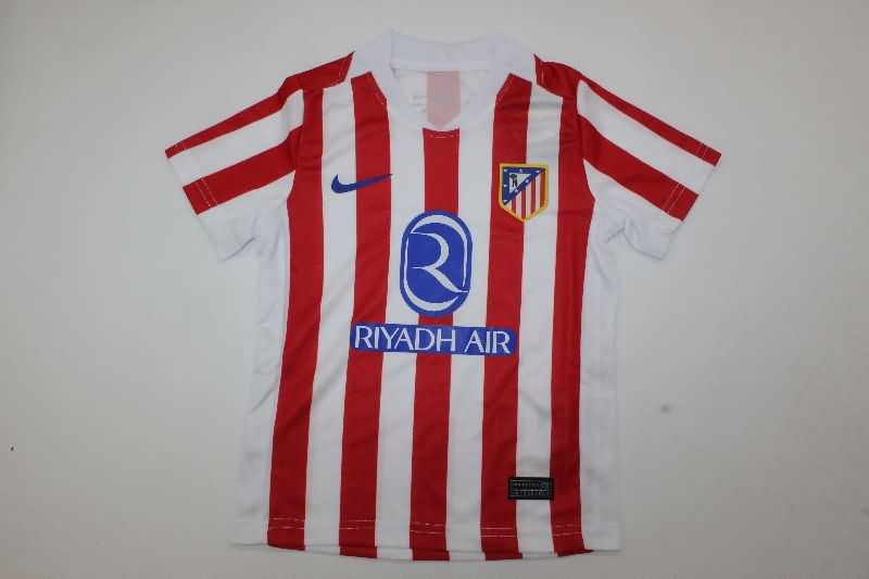 25/26 Atletico Madrid Home Kids Soccer Jersey And Shorts