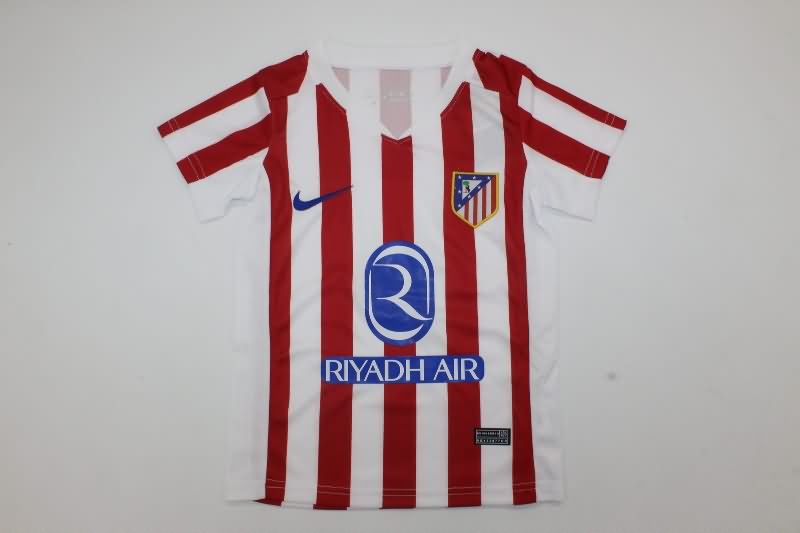 25/26 Atletico Madrid Home Kids Soccer Jersey And Shorts Leaked