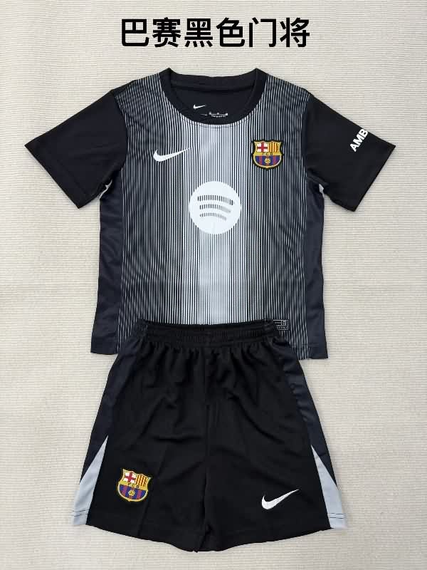 25/26 Barcelona Goalkeeper Black Kids Soccer Jersey And Shorts