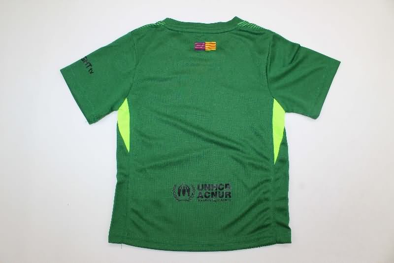 25/26 Barcelona Goalkeeper Green Kids Soccer Jersey And Shorts