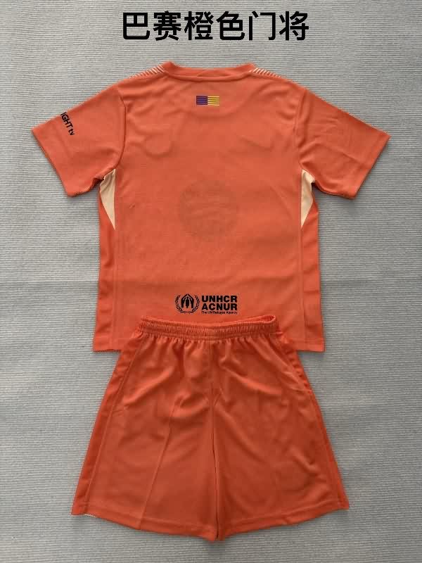 25/26 Barcelona Goalkeeper Orange Kids Soccer Jersey And Shorts