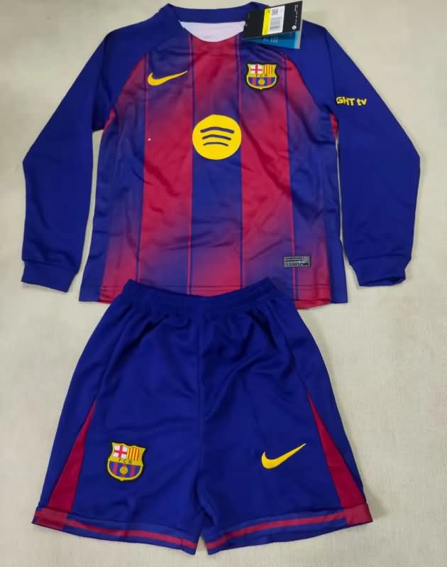 25/26 Barcelona Home Long Sleeve Kids Soccer Jersey And Shorts
