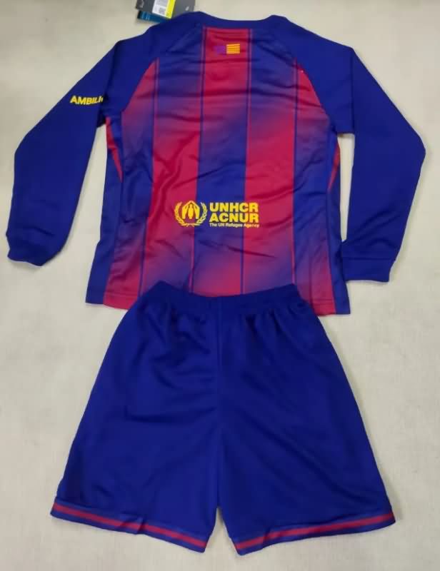 25/26 Barcelona Home Long Sleeve Kids Soccer Jersey And Shorts