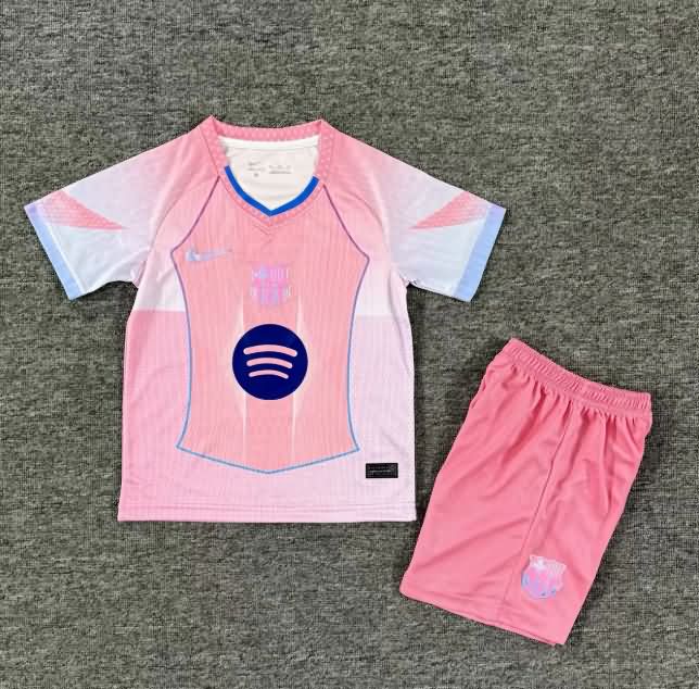 25/26 Barcelona Pink Kids Soccer Jersey And Shorts 02