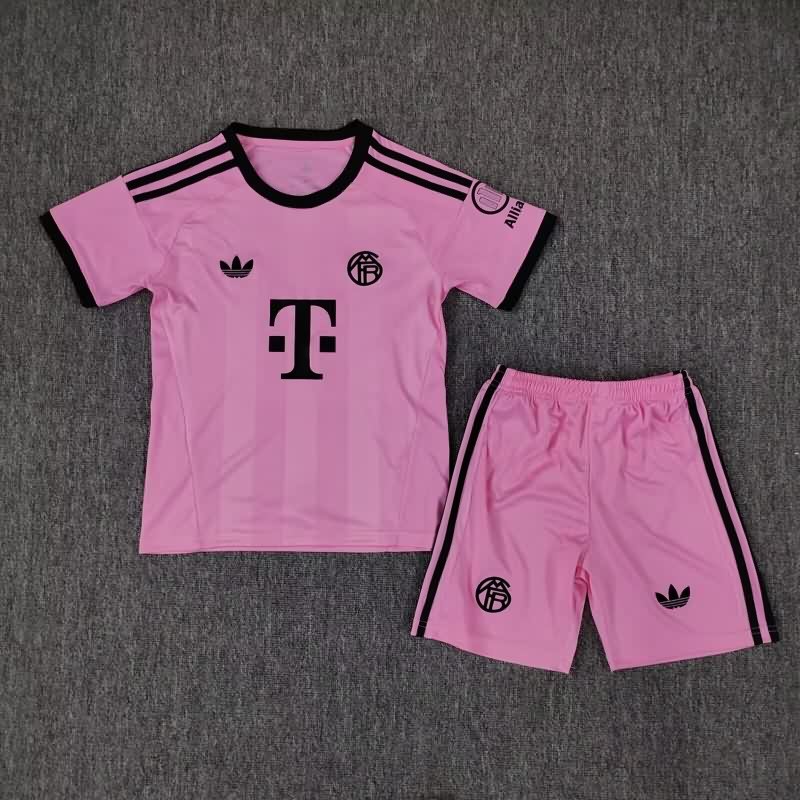 25/26 Bayern Munich Goalkeeper Pink Kids Soccer Jersey And Shorts