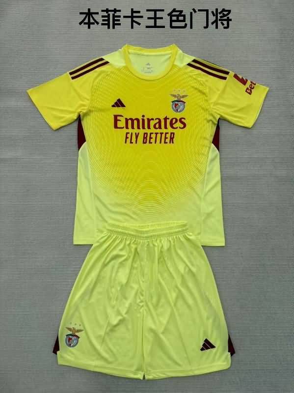 25/26 Benfica Goalkeeper Yellow Kids Soccer Jersey And Shorts