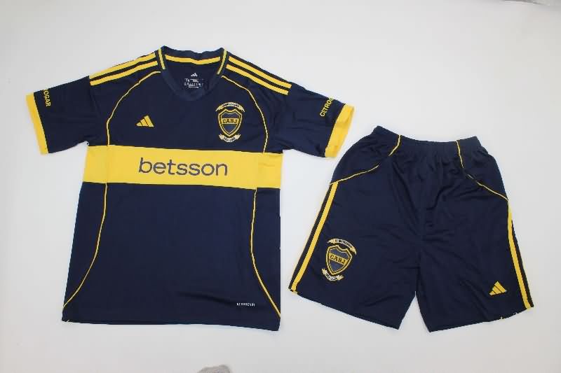 25/26 Boca Juniors Home Kids Soccer Jersey And Shorts