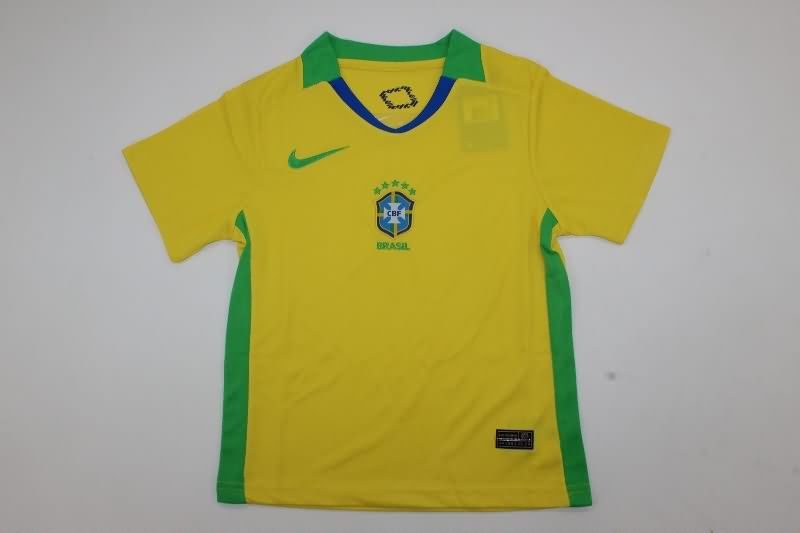 2025 Brazil Home Kids Soccer Jersey And Shorts