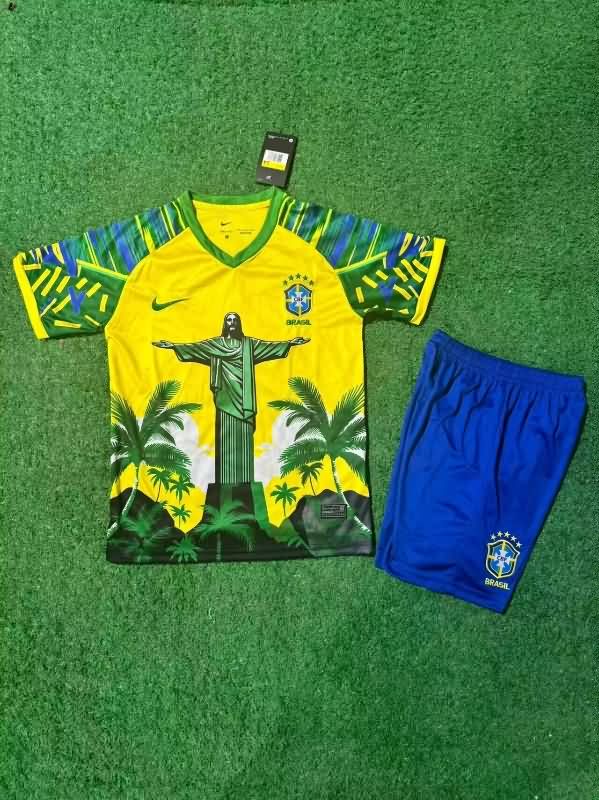 2025 Brazil Special Kids Soccer Jersey And Shorts 02