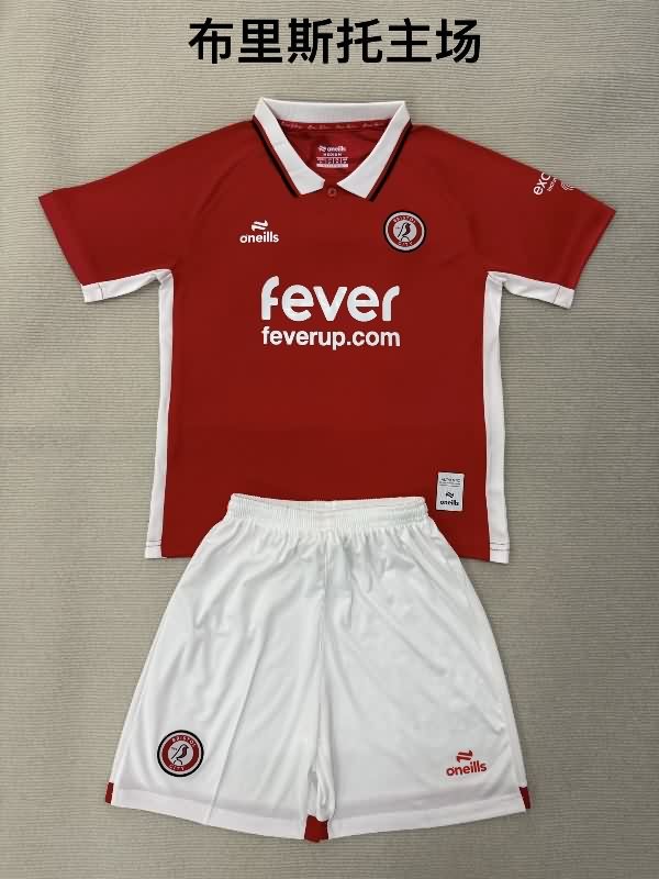 25/26 Bristol City Home Kids Soccer Jersey And Shorts
