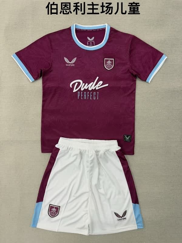 25/26 Burnley Home Kids Soccer Jersey And Shorts