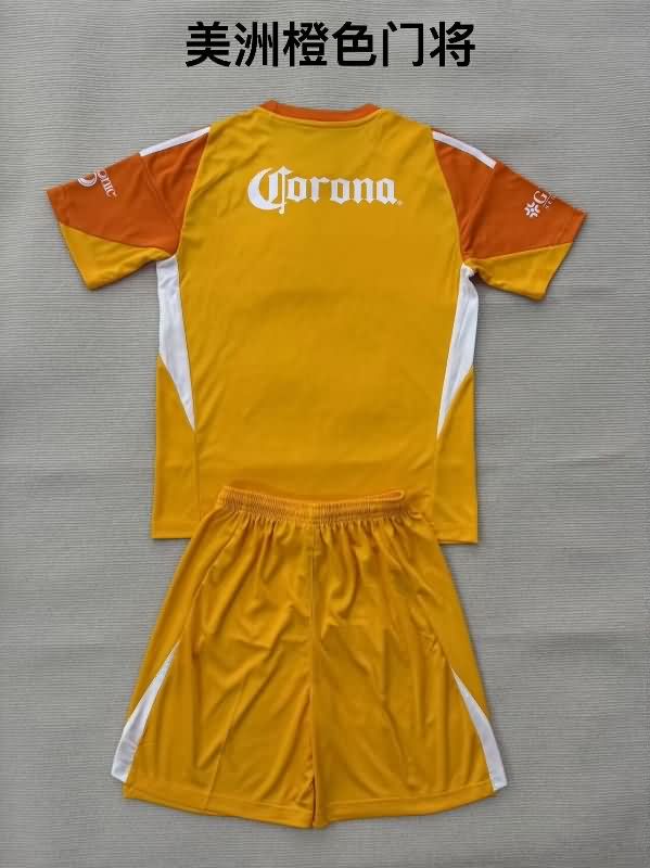 25/26 Club America Goalkeeper Orange Kids Soccer Jersey And Shorts