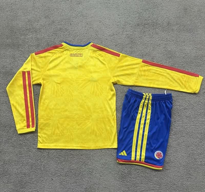 2026 Colombia World Cup Home Long Sleeve Kids Soccer Jersey And Shorts