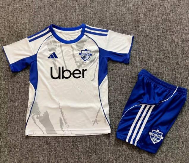 25/26 Como Away Kids Soccer Jersey And Shorts