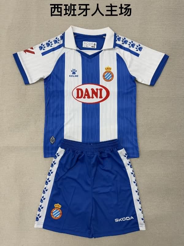 25/26 Espanyol Home Kids Soccer Jersey And Shorts