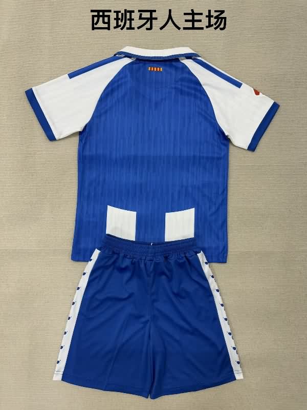 25/26 Espanyol Home Kids Soccer Jersey And Shorts