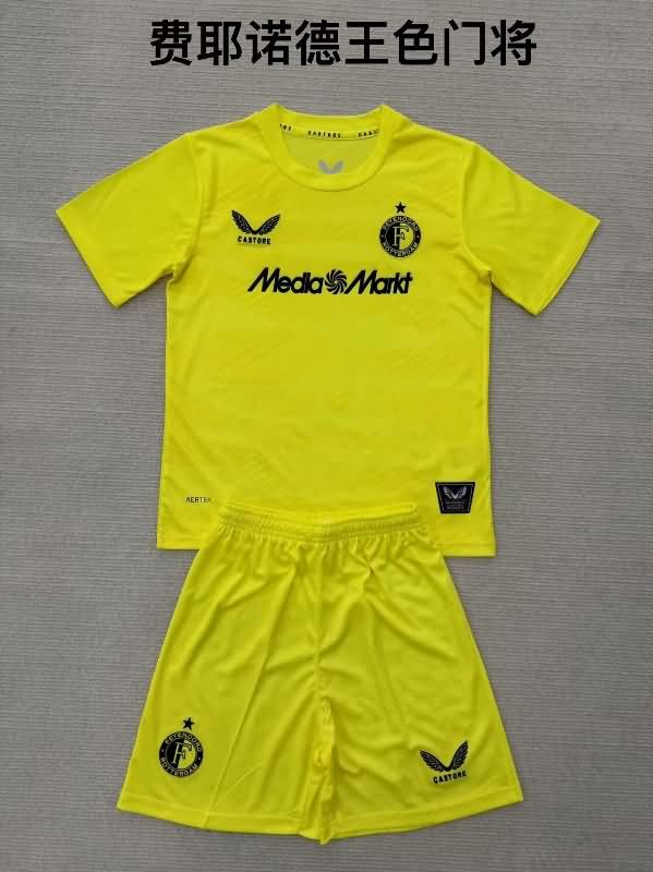 25/26 Feyenoord Goalkeeper Yellow Kids Soccer Jersey And Shorts