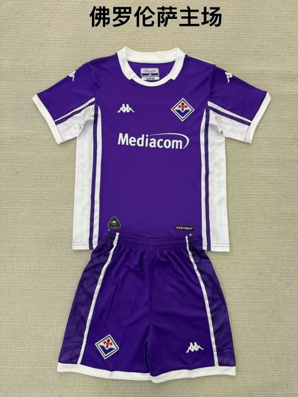 25/26 Fiorentina Home Kids Soccer Jersey And Shorts