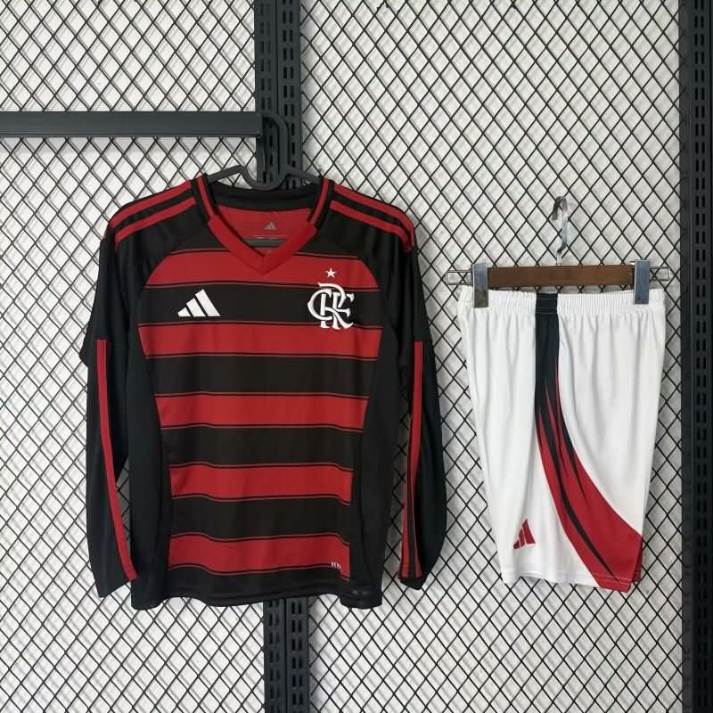 2025 Flamengo Home Long Sleeve Kids Soccer Jersey And Shorts