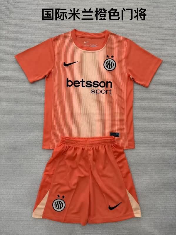 25/26 Inter Milan Goalkeeper Orange Kids Soccer Jersey And Shorts