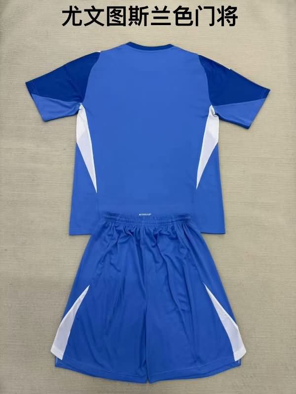 25/26 Juventus Goalkeeper Blue Kids Soccer Jersey And Shorts