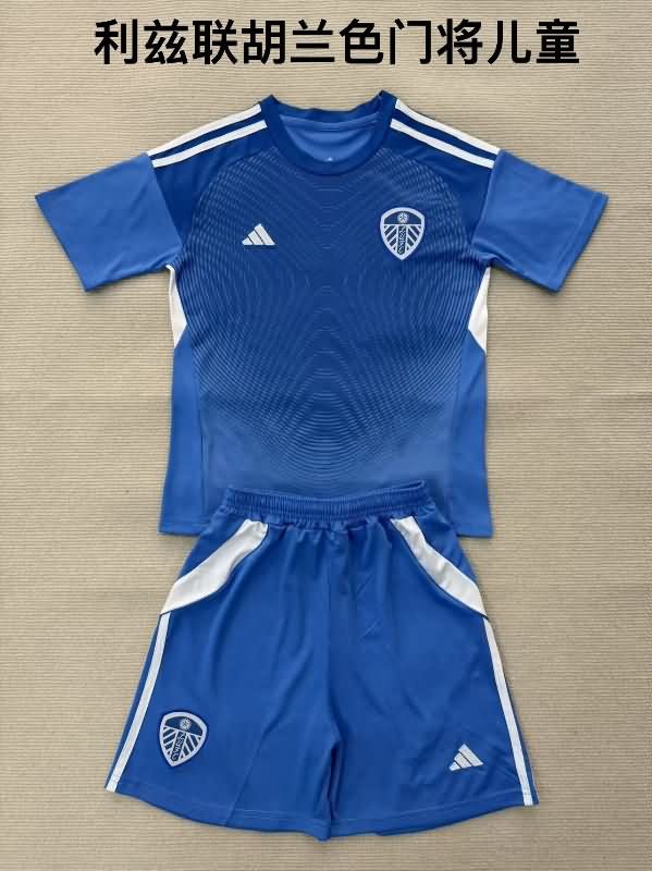 25/26 Leeds United Goalkeeper Blue Kids Soccer Jersey And Shorts