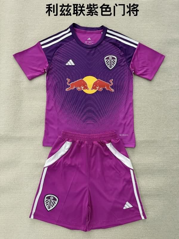 25/26 Leeds United Goalkeeper Purple Kids Soccer Jersey And Shorts