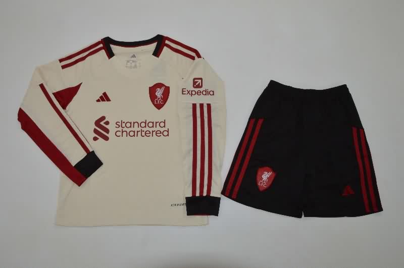 25/26 Liverpool Away Long Sleeve Kids Soccer Jersey And Shorts