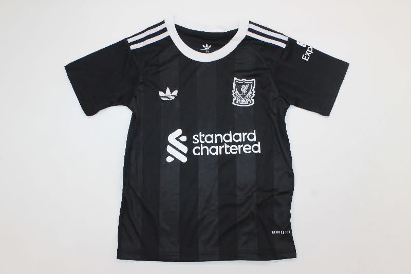 25/26 Liverpool Goalkeeper Black Kids Soccer Jersey And Shorts 02