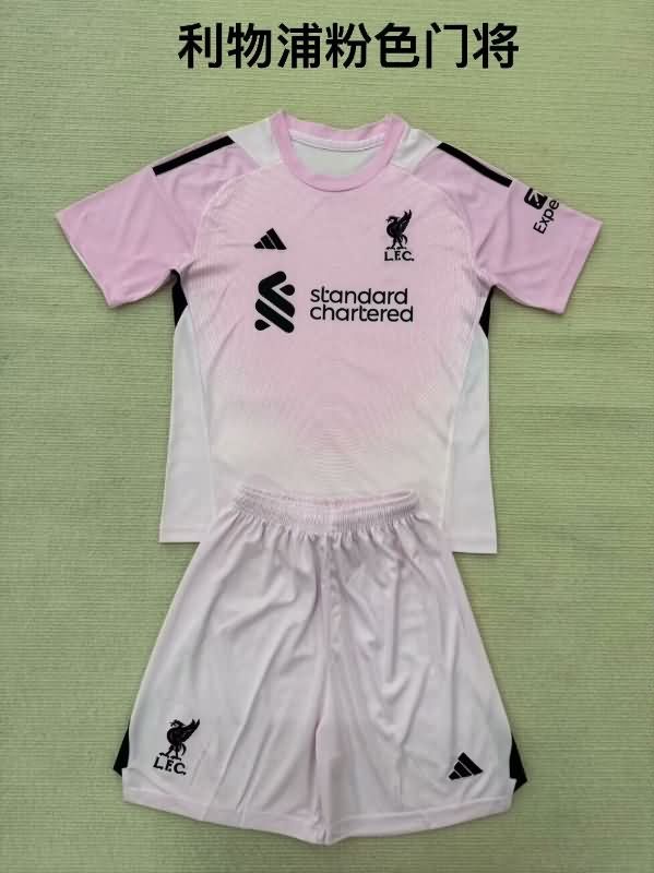 25/26 Liverpool Goalkeeper Pink Kids Soccer Jersey And Shorts