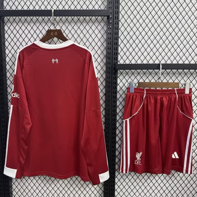 25/26 Liverpool Home Long Sleeve Kids Soccer Jersey And Shorts