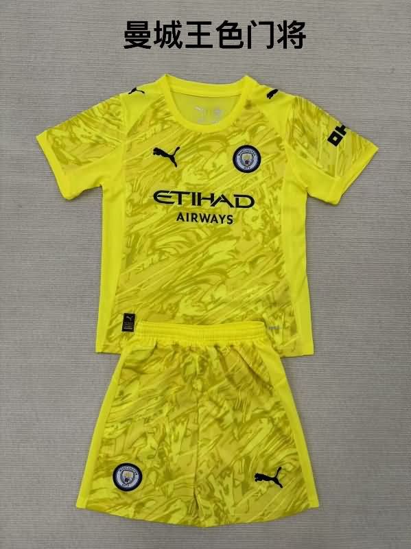 25/26 Manchester City Goalkeeper Yellow Kids Soccer Jersey And Shorts